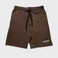 Stylera trendy brown shorts for everyday wear elastic drawstring waist knee length casual logo