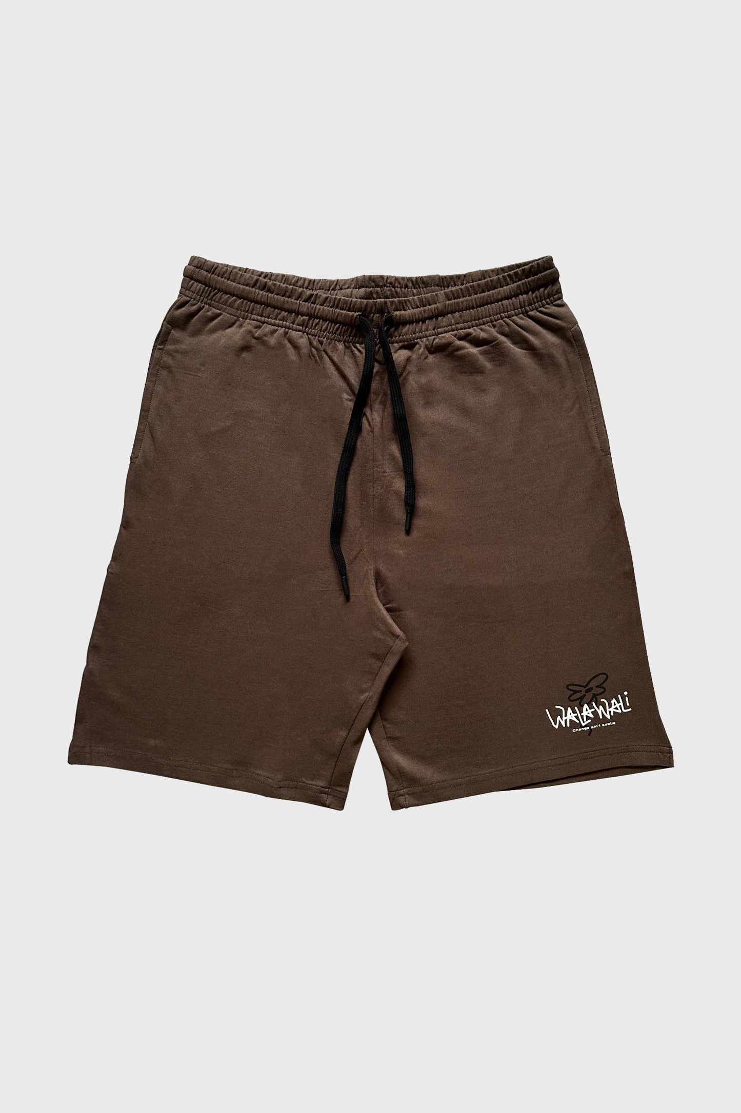 Stylera trendy brown shorts for everyday wear elastic drawstring waist knee length casual logo