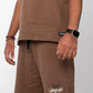 Stylera casual knee length brown shorts with drawstring and logo on leg trendy brown shorts for everyday wear