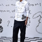 Stylera trendy scribble print shirt white with black abstract text and designs