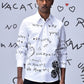 Stylera trendy scribble print shirt in white with black abstract text and designs