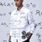 Stylera trendy scribble print shirt worn by male model with black pants