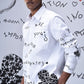 Stylera trendy scribble print shirt in white with black graphic and text design