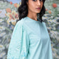 Stylera mint puff sleeve dress with sequin embellished sleeves trendy sequin dresses for women