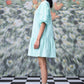 Stylera mint tiered mini dress with puff eyelet sleeves side profile model trendy sequin dresses for women