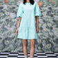 Stylera mint mini dress with lace puff sleeves and ruffle hem trendy sequin dresses for women
