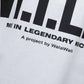 Close up of Stylera white trendy summer shirt with bold black logo print and slogan