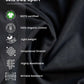 Close-up of black fabric showcasing features of women's relaxed fit black tee by Stylera
