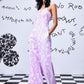 Stylera women's relaxed fit dungarees in lilac print with wide legs front tie and side pockets