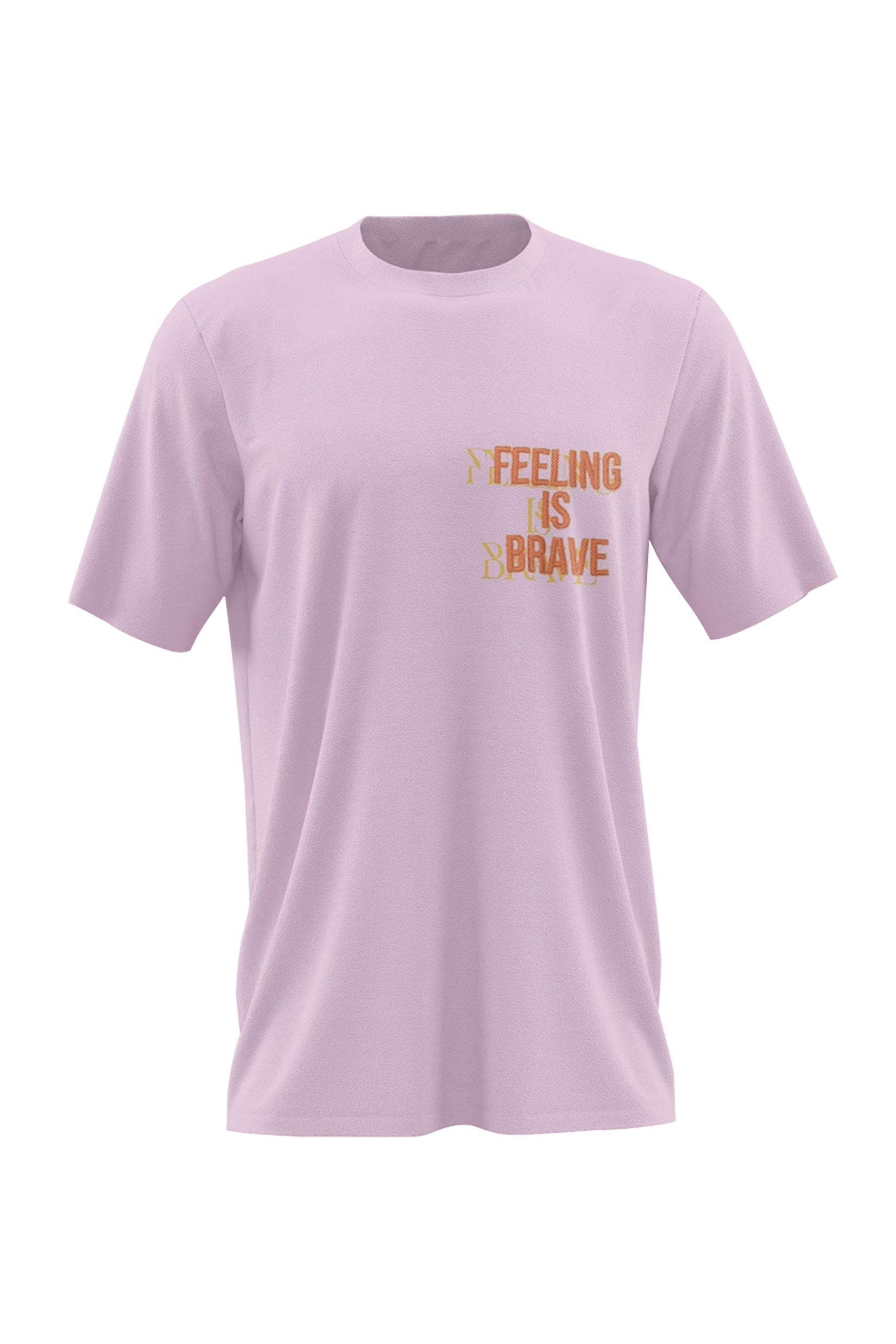 Stylera light pink crew neck t shirt with Feeling Is Brave chest print women's skinny fit top
