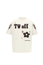 TV Off Printed Cream Oversized T-Shirt Main Character