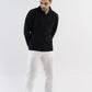 Ottoman Rib Knit Polo in Matt Black