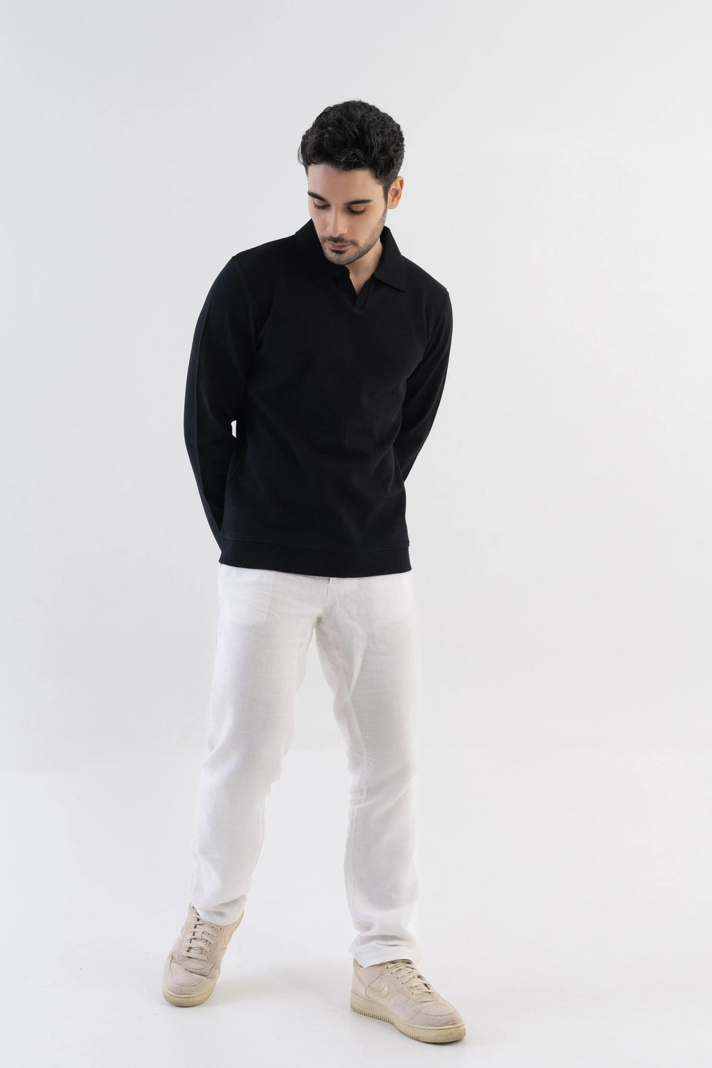 Men's Ottoman Rib Knit Matt Black Polo Vellure