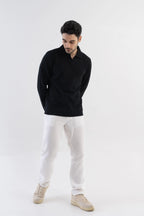 Men's Ottoman Rib Knit Matt Black Polo Vellure