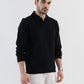 Ottoman Rib Knit Polo in Matt Black