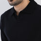 Ottoman Rib Knit Polo in Matt Black