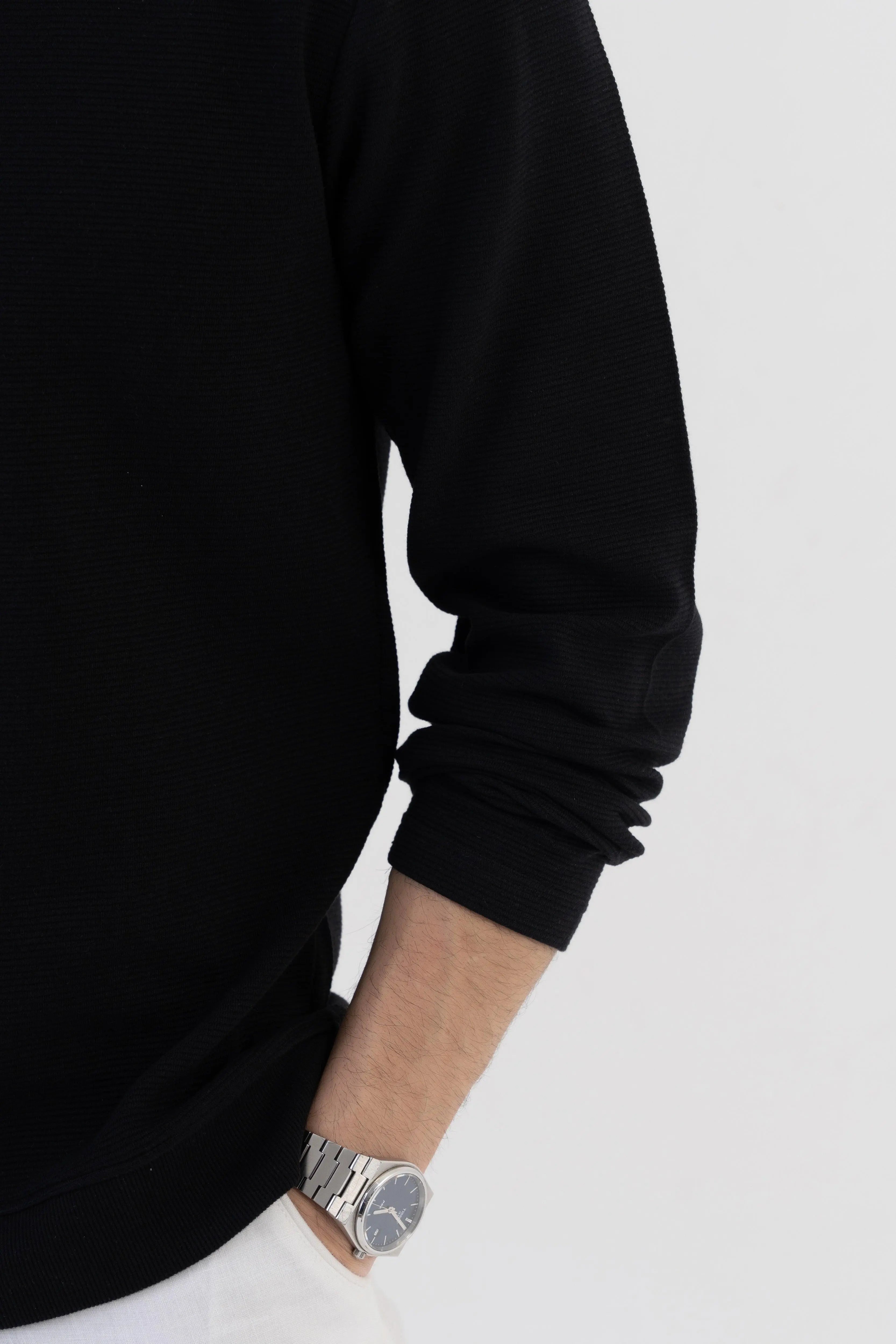 Men's Ottoman Rib Knit Matt Black Polo Vellure