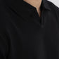 Ottoman Rib Knit Polo in Matt Black