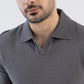 Ottoman Rib Knit Polo in Ash Grey