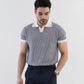 Jacquard Johnny-Collar Knit Polo in Navy X White