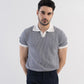 Jacquard Johnny-Collar Knit Polo in Navy X White