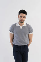 Men's Jacquard Knitted Navy & White Polo Vellure