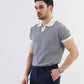 Jacquard Johnny-Collar Knit Polo in Navy X White