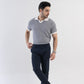 Jacquard Johnny-Collar Knit Polo in Navy X White