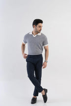 Men's Jacquard Knitted Navy & White Polo Vellure