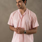 Botanic Bloom Box-Fit Embroidered Linen Shirt in Pearl Pink