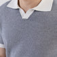 Jacquard Johnny-Collar Knit Polo in Navy X White