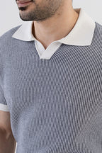 Men's Jacquard Knitted Navy & White Polo Vellure