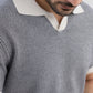 Jacquard Johnny-Collar Knit Polo in Navy X White