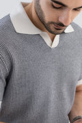Men's Jacquard Knitted Navy & White Polo Vellure