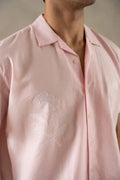 Men's Box-Fit Embroidered Linen Pearl Pink Shirt Vellure