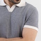 Jacquard Johnny-Collar Knit Polo in Navy X White