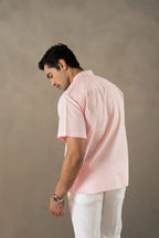 Men's Box-Fit Embroidered Linen Pearl Pink Shirt Vellure