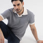 Jacquard Johnny-Collar Knit Polo in Navy X White