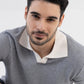 Jacquard Johnny-Collar Knit Polo in Navy X White
