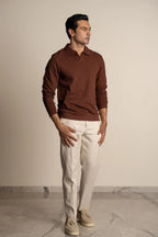 Men's Ottoman Rib Knit Deep Brown Polo Vellure