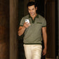 Jacquard Knit Polo in Moss Matrix
