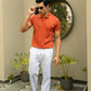 Johnny-Collar Knit Polo in Tuscan Terra