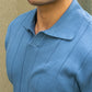 Johnny-Collar Knit Polo in Azure Blue