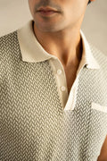 Men's Jacquard Knit Ivory Matrix Polo Vellure