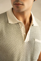 Men's Jacquard Knit Ivory Matrix Polo Vellure