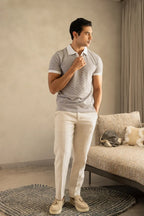 Men's Mercerised Jacquard Ash Grey Polo Vellure