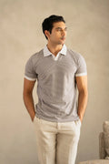 Men's Mercerised Jacquard Ash Grey Polo Vellure