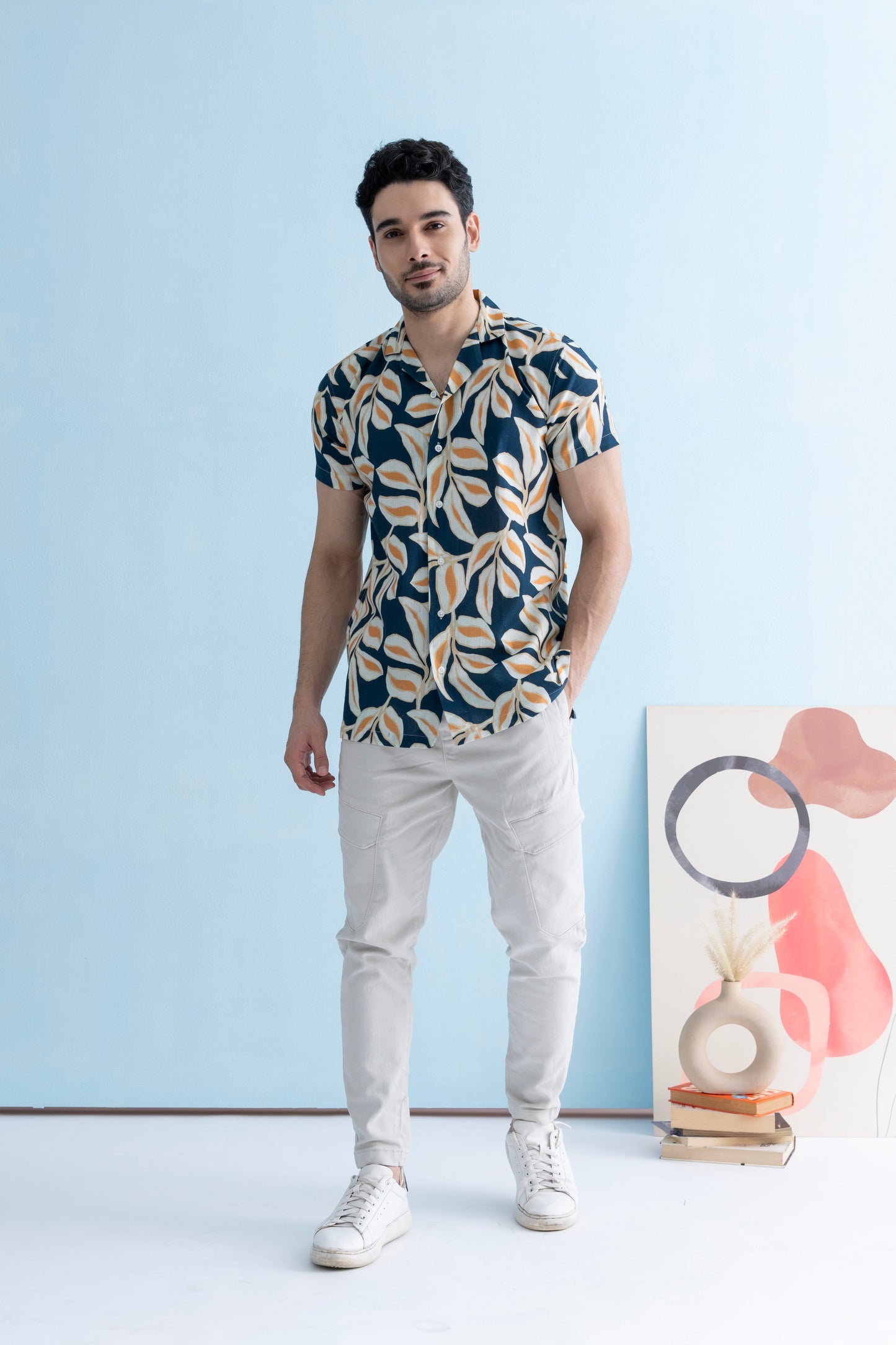 Coastline Hemp Cuban Shirt in Sunset Navy