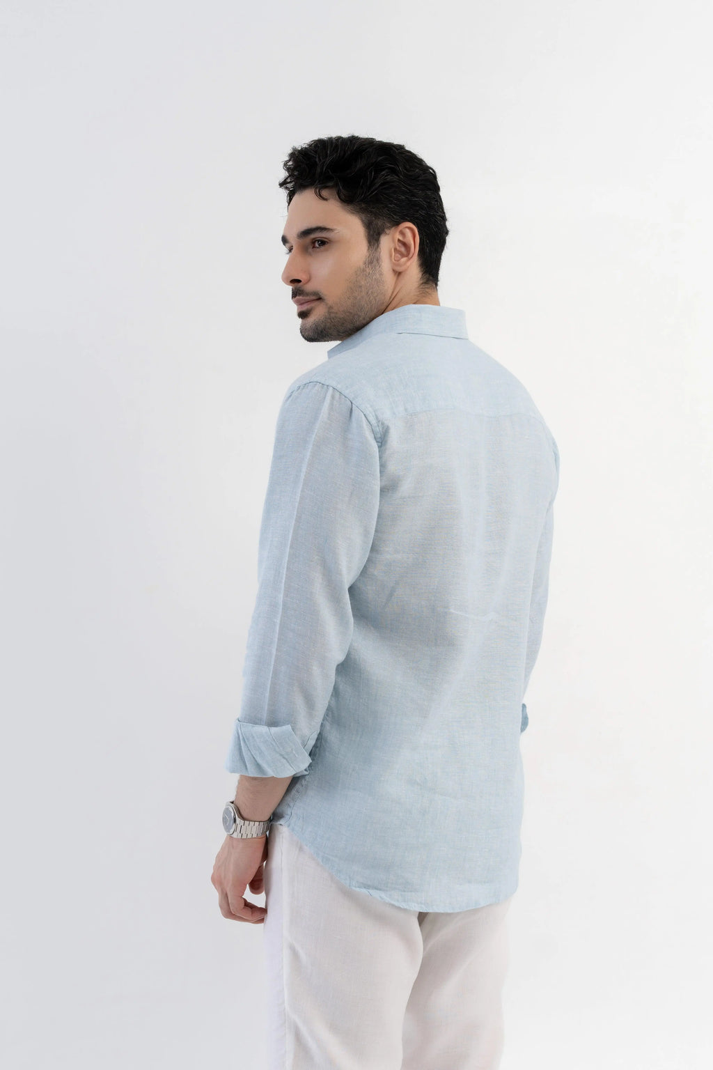 Men's Linen Soft Touch Frosty Blue Shirt Vellure