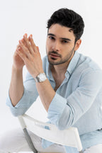 Men's Linen Soft Touch Frosty Blue Shirt Vellure